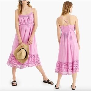 J. Crew Ruffle Eyelet Trim Strappy Midi Dress in Organic Cotton